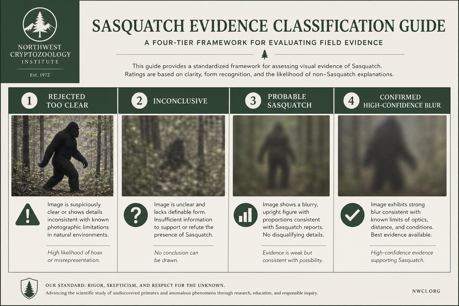 Institute for Sasquatch Optical Studies blur classification chart for Sasquatch and Bigfoot sightings.