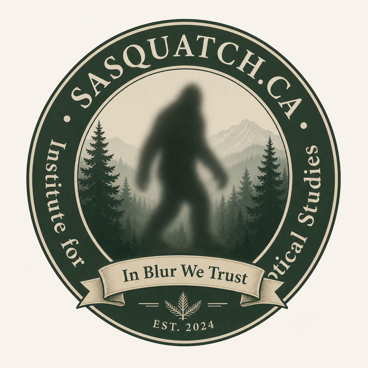 Circular Sasquatch.ca badge logo with a blurred upright figure